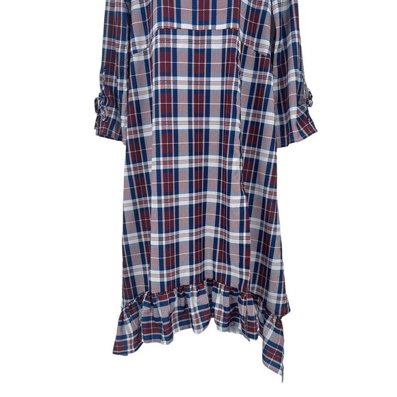 ASOS Soft Trapeze Midi Dress Pephem in Check Plaid Print Back Bow Ruffle Hem - Picture 6 of 12